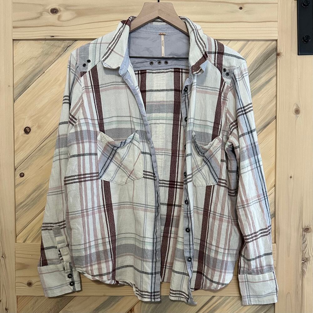 Large Free People Button Down light weight plaid